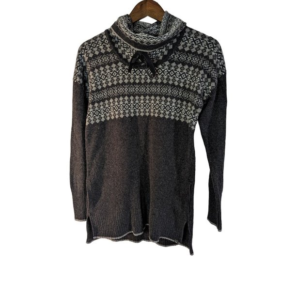 Eddie Bauer Sweaters - Eddie Bauer Women's Grey Fair Isle Tunic Sweater Pockets Wool Blend Sz S